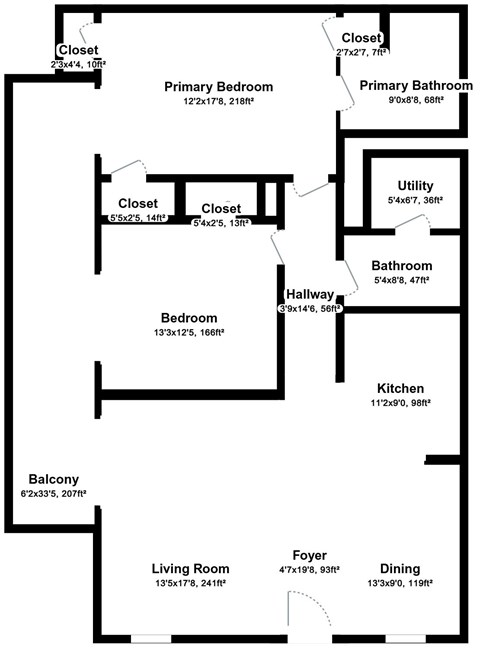 Floor plan for 2 beds, 2 baths, 1250 sqft